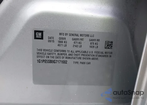 2016 Chevrolet Cruze Limited 1Lt Auto from USA, damaged, VIN 1G1PE5SB8G7171682